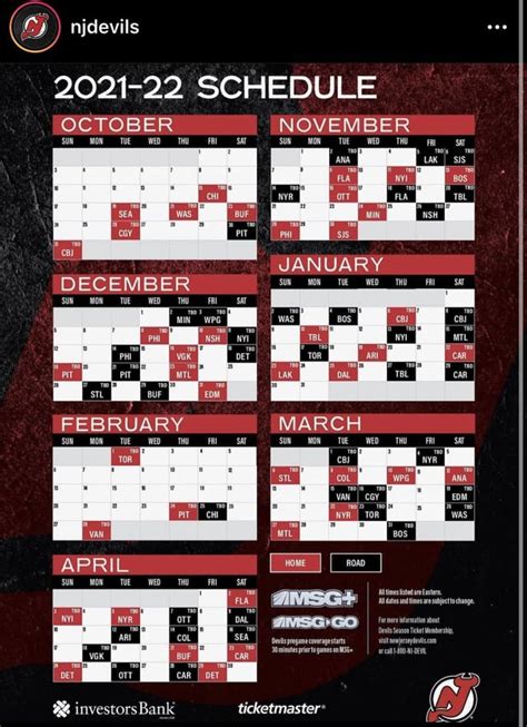 Nj Devils Schedule 2021 22 Printable